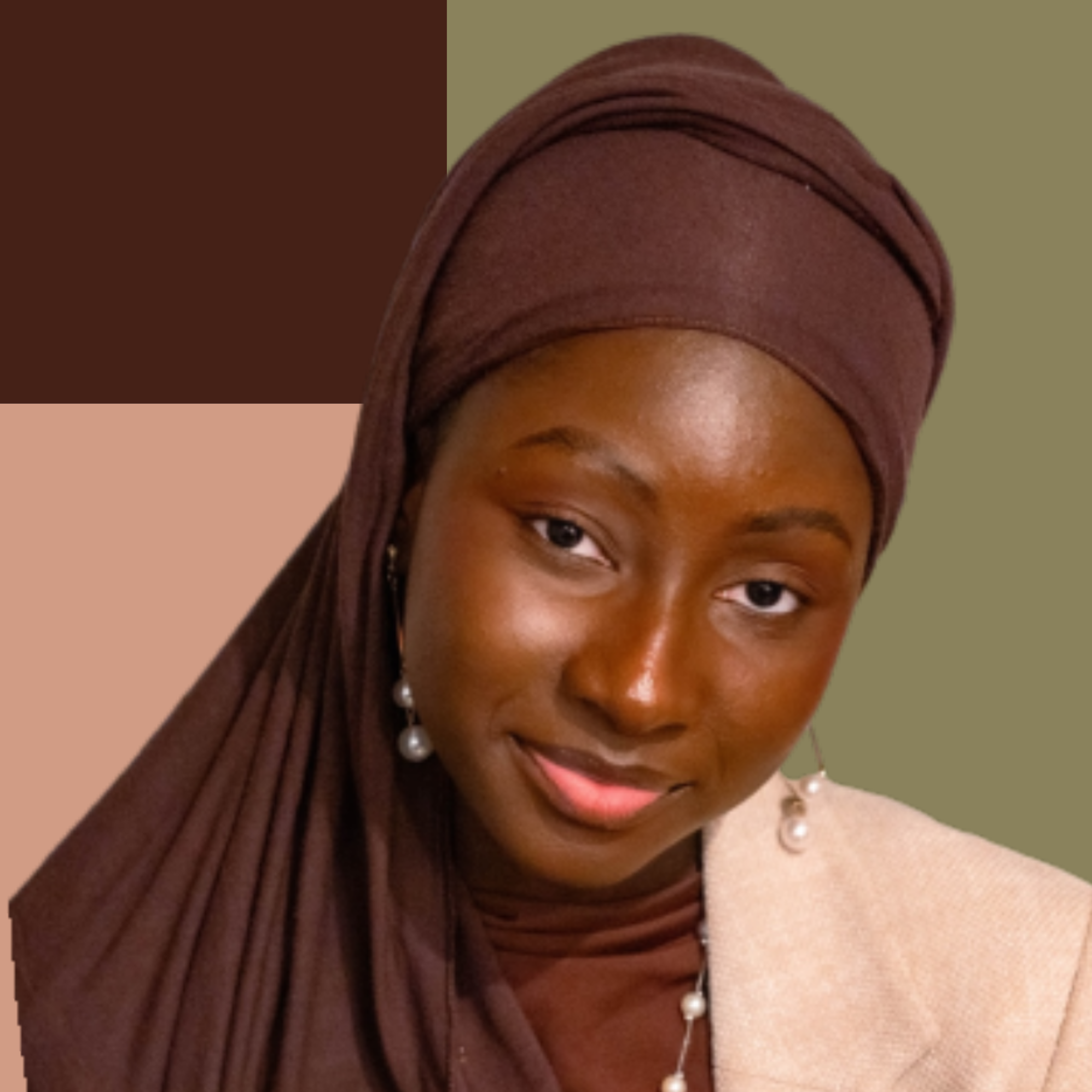 Maguette Niang in a brown headscarf