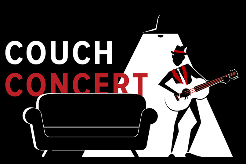 Couch Concert with a couch next to a man playing a guitar