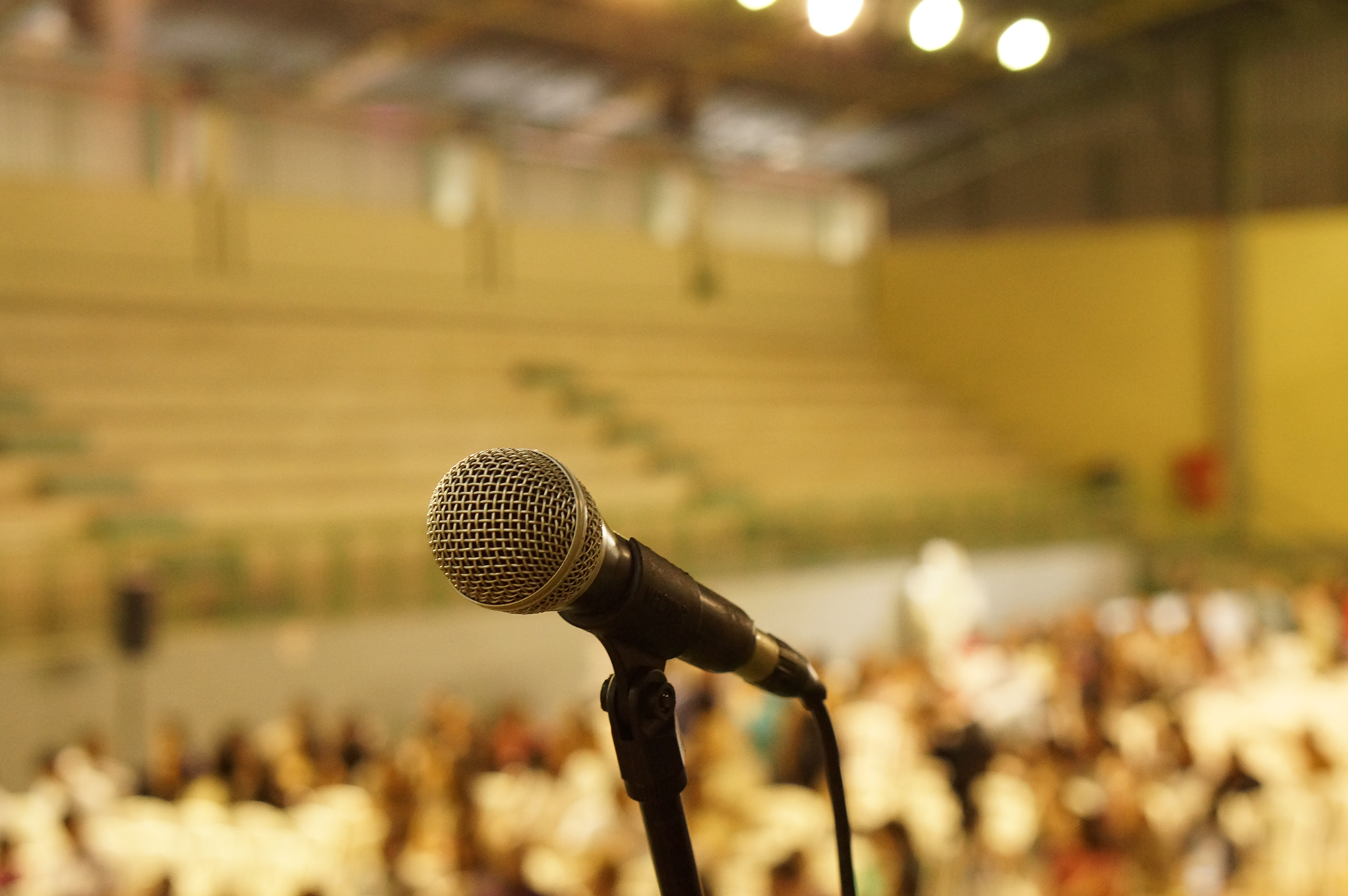 close up of a Microphone  on stage