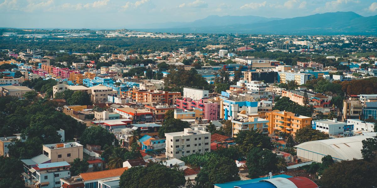 Dominican Republic city with mountains in the background