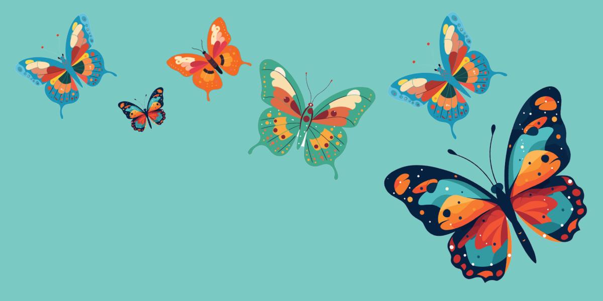 Butterflies across a blue sky