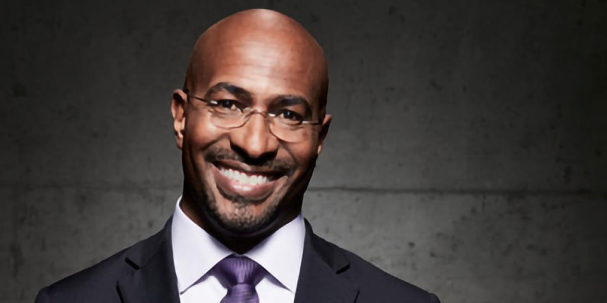 Van Jones, a Black man, in dark suit and purple tie