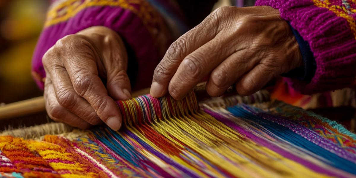 Weaving hands making a colorful rug