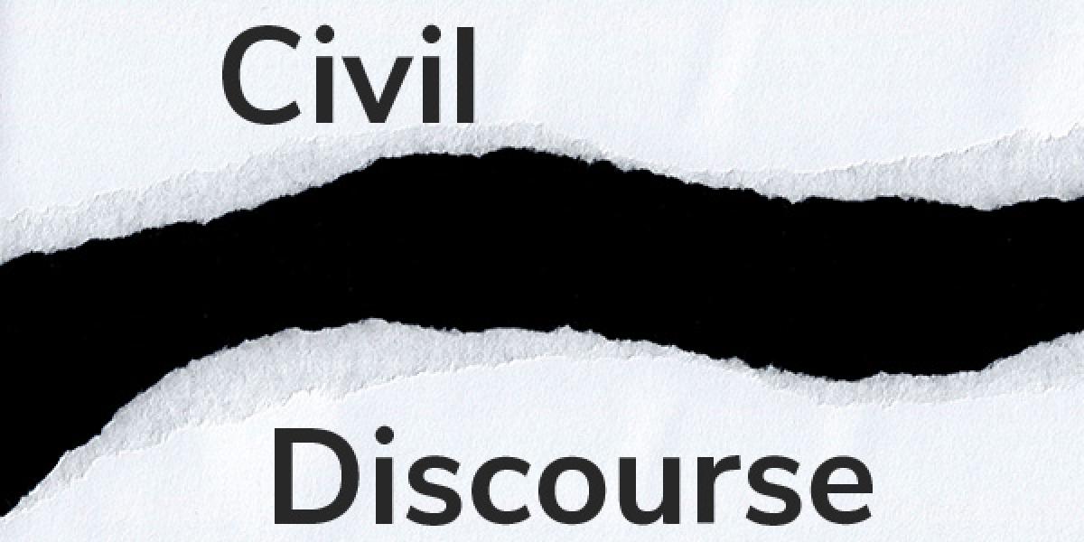 Civil discourse text on a torn piece of paper