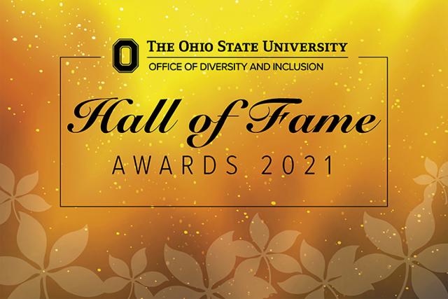 Hall of Fame Awards 2021 on sparkly gold background