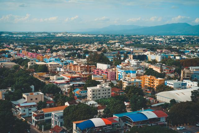 Dominican Republic city with mountains in the background