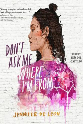 Cover of Don't Ask Me where I'm From with watercolor of a girl in bright pink with dark long hair