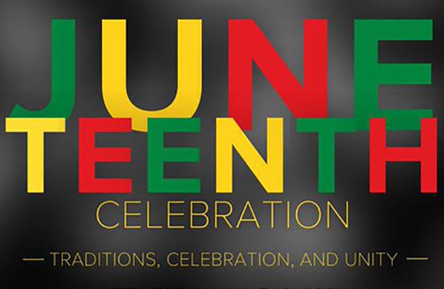 text that says Juneteenth Celebration, traditions, celebration and unity