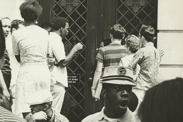 Student outside of the Ohio State Administration building in 1968