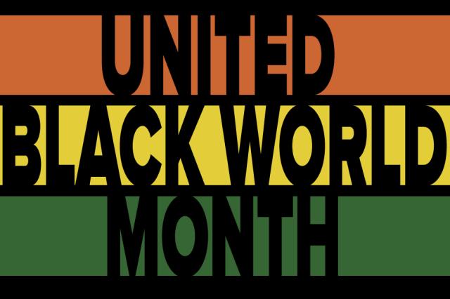 test that says United Black World Month on orange, yellow, and green stripes