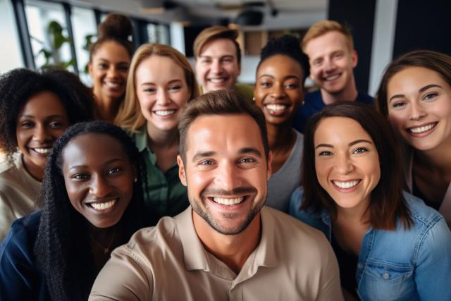 Diverse group of people taking a selfie