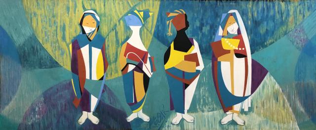 abstract painting of four women