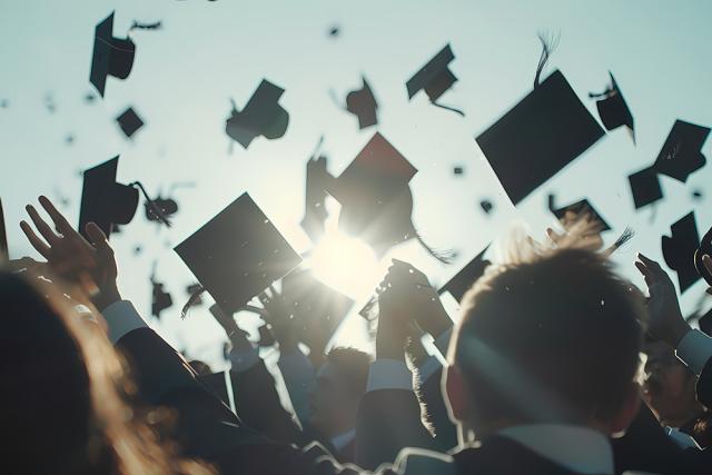 university graduates throw their caps into the air