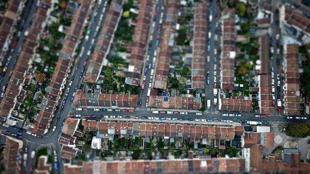aerial view of city block