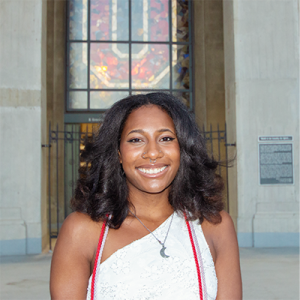 Paisli Ivey stands in front of Ohio Stadium at The Ohio State University