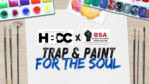 Trap and Paint for the Soul with paint palettes and brushes and paper