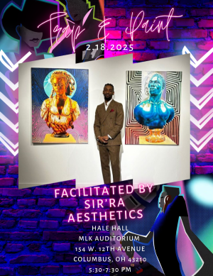 Trap and Paint with Sir'ra Aesthetics in front of some paintings he did.